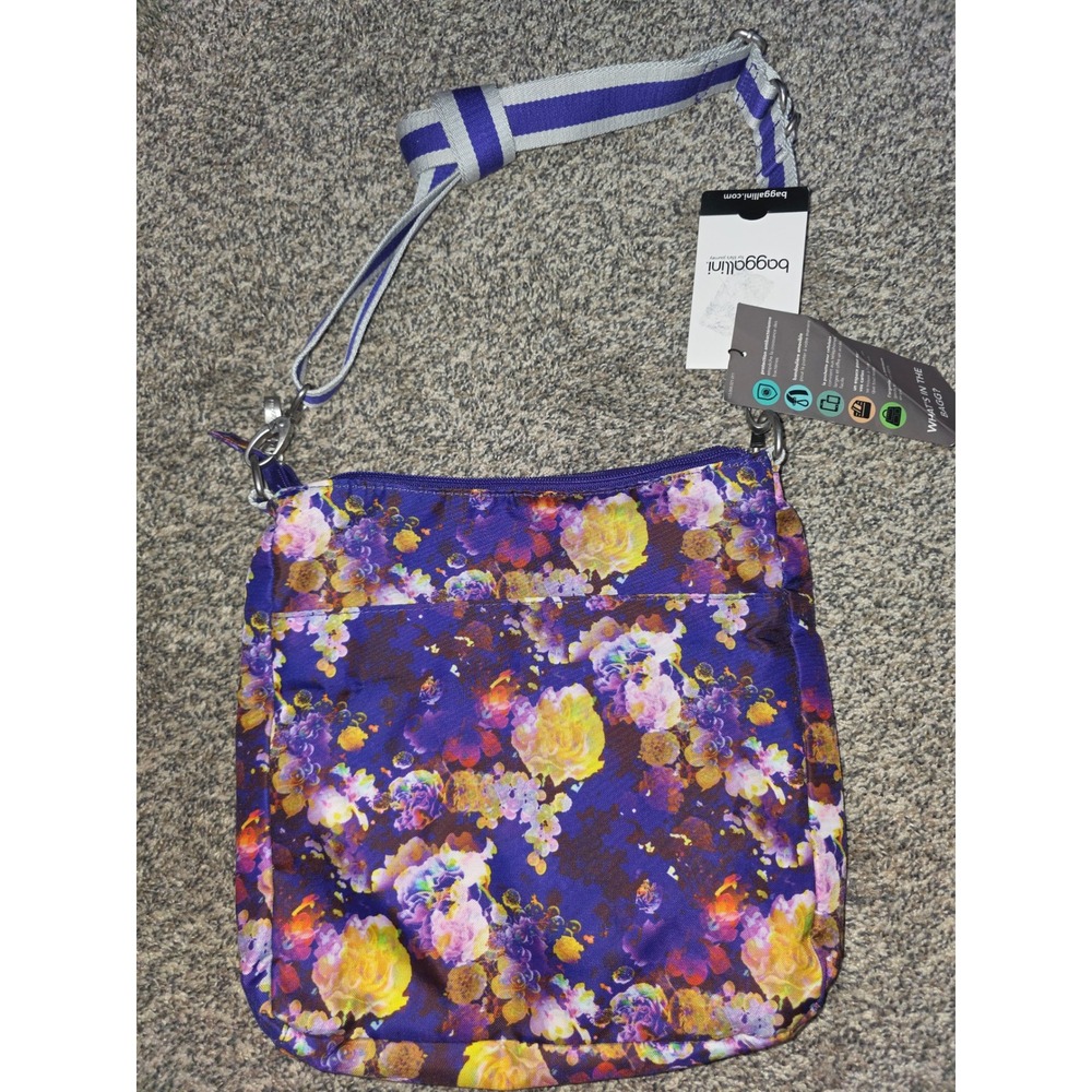 Baggallini Town Square Crossbody Purple Floral Nylon Bag TSQ697B1058 NWT - Picture 2 of 8